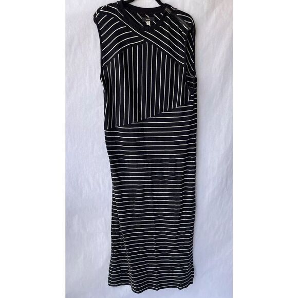 Diesel Women's XL Stripe Maxi Stretchy Cotton Sleeveless Tunic Dress Side Split - Picture 1 of 11